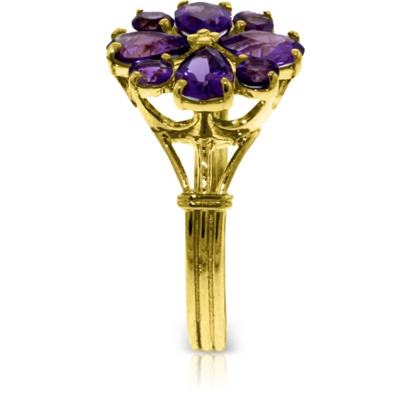 14K. SOLID GOLD RING WITH NATURAL AMETHYSTS - Picture 2 of 5
